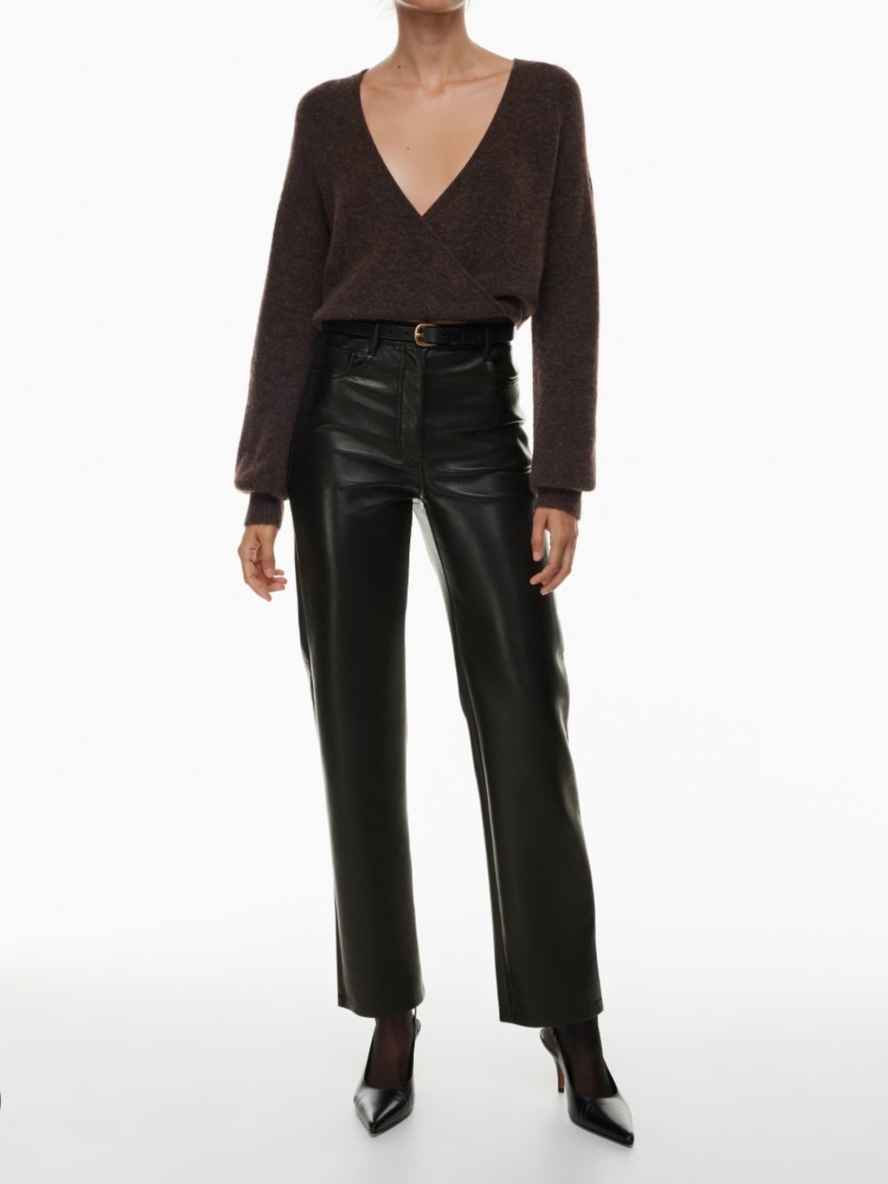 Aritzia Meline Black Faux Leather Straight-Leg Pants